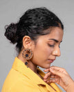 WHE Black Wheel Repurposed Ajrakh Fabric and Wood Earrings