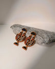 WHE Black Stripe Ajrakh Repurposed Fabric and Wood Earrings