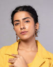 WHE Worli Inspired Black Repurposed Fabric and Wood Earrings