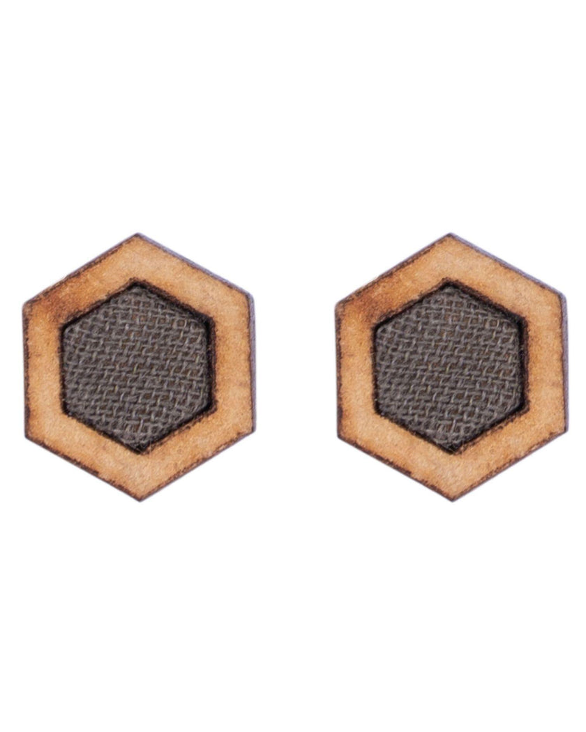 WHE Unisex Grey Hexagon Repurposed Fabric and Wood Stud
