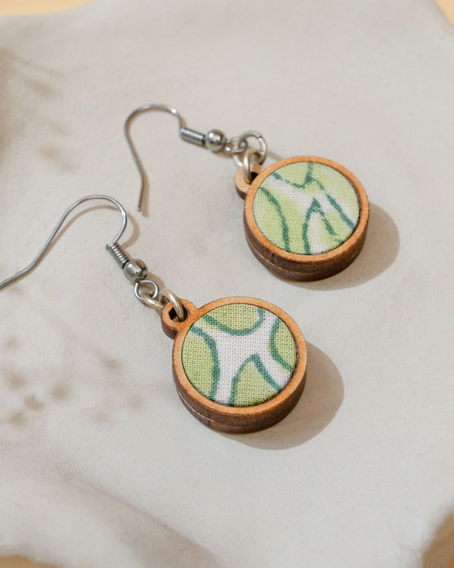 WHE Green Repurposed Fabric and Wood Round Danglers