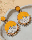 WHE Yellow Fabric and Repurposed Wood Round Danglers