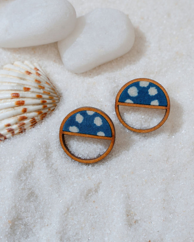 WHE Indigo Blue Repurposed Fabric and Wood Stud