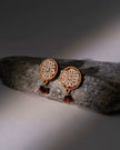 WHE Multicolor Floral Kalamkari Repurposed Fabric and Wood Round Studs