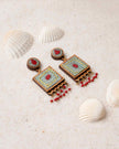 WHE Kantha Columbia Blue Repurposed Silk Fabric and Wood Earrings