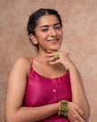 WHE Kantha Green Repurposed Silk Fabric and Wood Ring