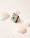 WHE Kantha Columbia Blue Repurposed Silk Fabric and Wood Ring