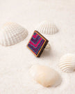WHE Pink Purple Kantha Repurposed Silk Fabric and Wood Ring