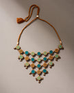 WHE Shades of Green Repurposed Fabric and Wood Adjustable Statement Necklace