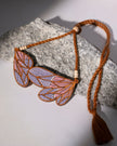 WHE Purple Bloom Leaf Motif Repurposed Fabric and Wood Necklace