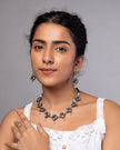 WHE Indigo Blue Repurposed Fabric and Wood Choker