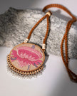 WHE Two in One Pink Yellow Repurposed Fabric and Wood Round Pendant