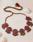 WHE Multicolor Kantha Silk Fabric and Repurposed Wood Necklace