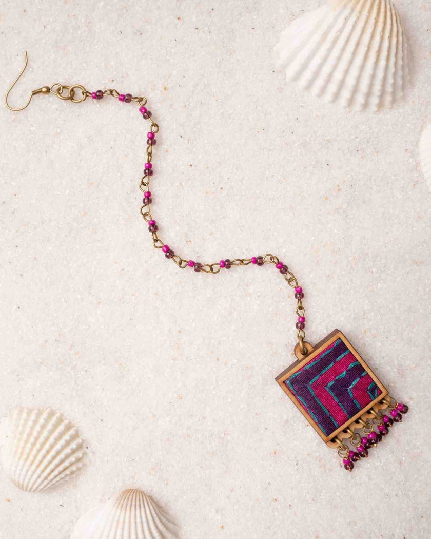 WHE Pink Purple Kantha Repurposed Silk Fabric and Wood  Tikka