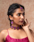 WHE Pink Purple Kantha Repurposed Silk Fabric and Wood  Tikka