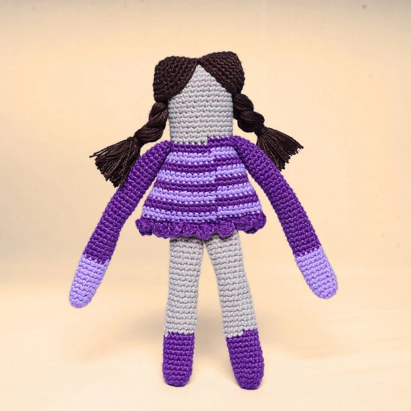 Hand Crochet Sassy Doll Purple Frock Long Hair