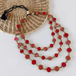 WHE layered Festive Repurposed Fabric and Wood Necklace