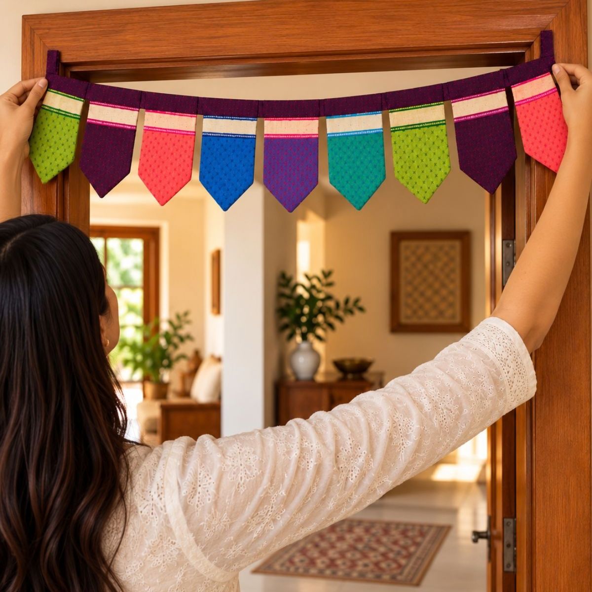 IndiDhaage Festive Home Gift | Handcrafted Multicolour Fabric Toran