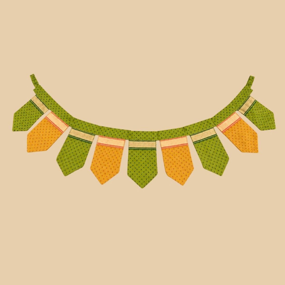 IndiDhaage Festive Home Gift  | Handcrafted Green Fabric Toran