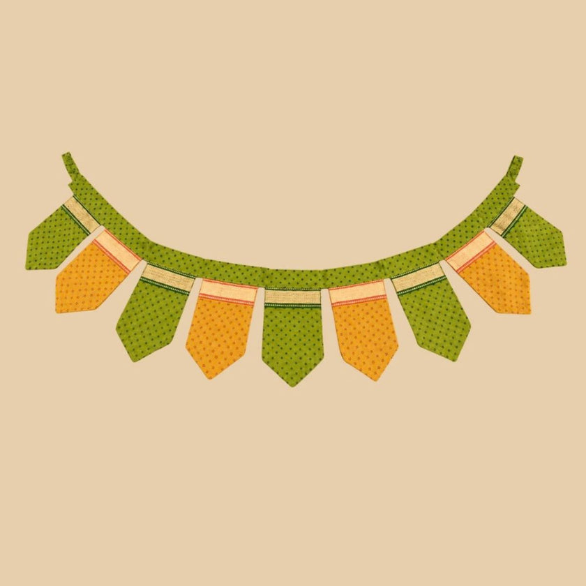 IndiDhaage Festive Home Gift  | Handcrafted Green Fabric Toran