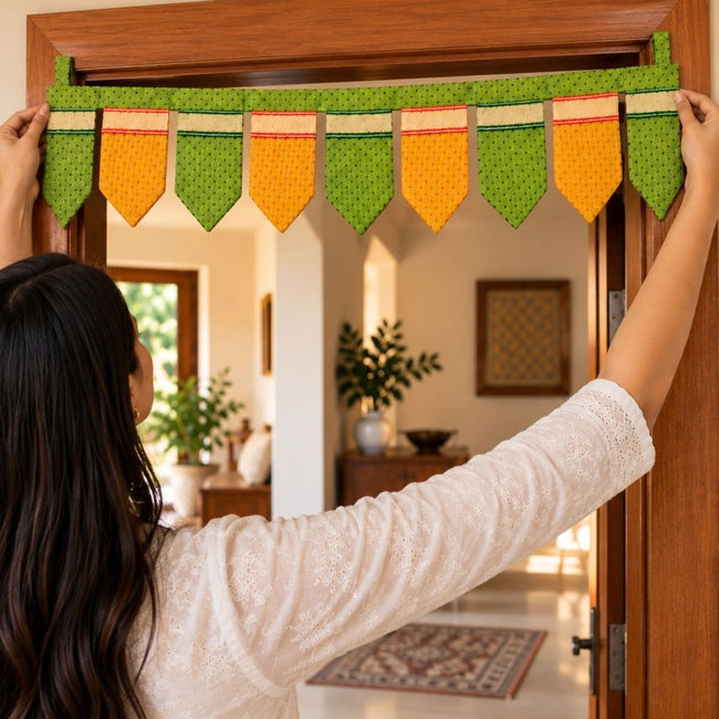 IndiDhaage Festive Home Gift  | Handcrafted Green Fabric Toran