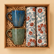 IndiDhaage Cozy Home Gift Box | Ceramic Mugs & Block Print Cushion Covers