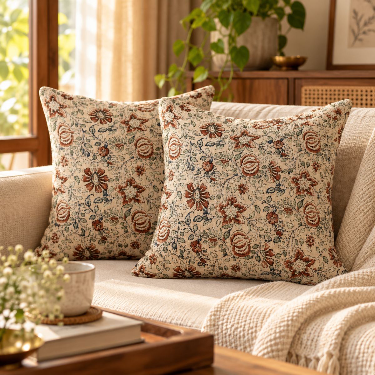 IndiDhaage Cozy Home Gift Box | Ceramic Mugs & Block Print Cushion Covers