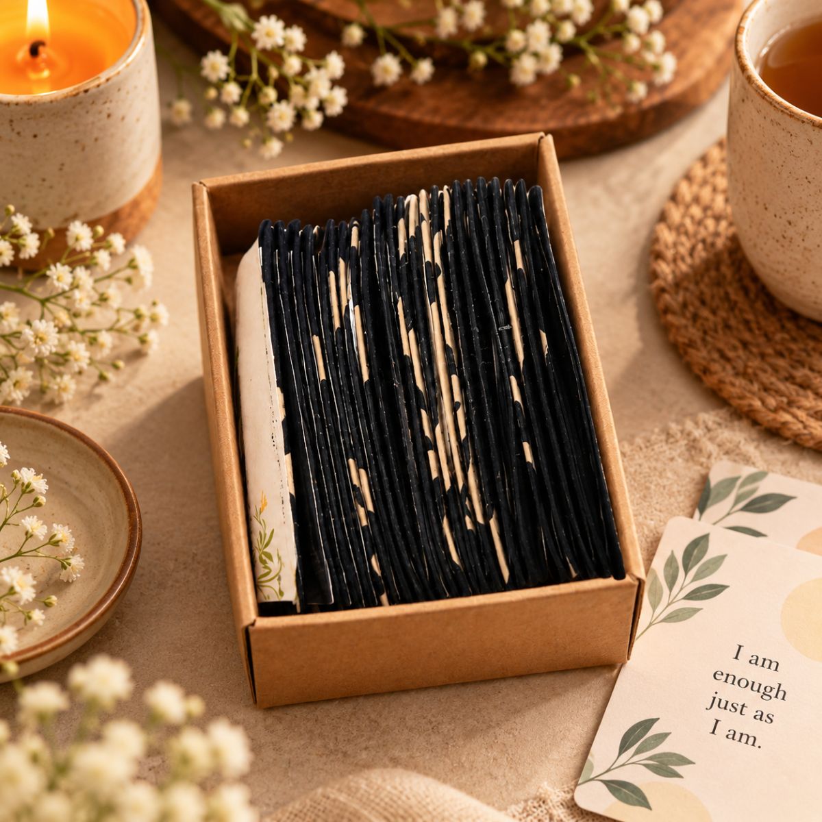 IndiDhaage Mindful Self-Care Gift Hamper | Affirmation Cards, To-Do List, Evil Eye Holder & Ceramic Mugs