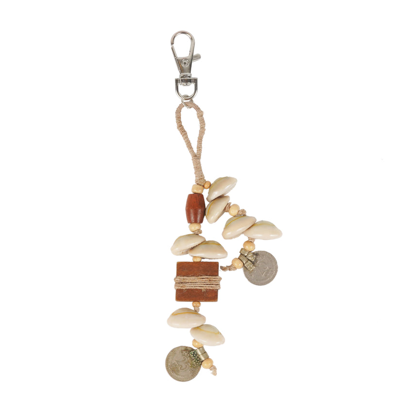 WHE Earthy Wood, Cowry & Old Coin Bag Charm
