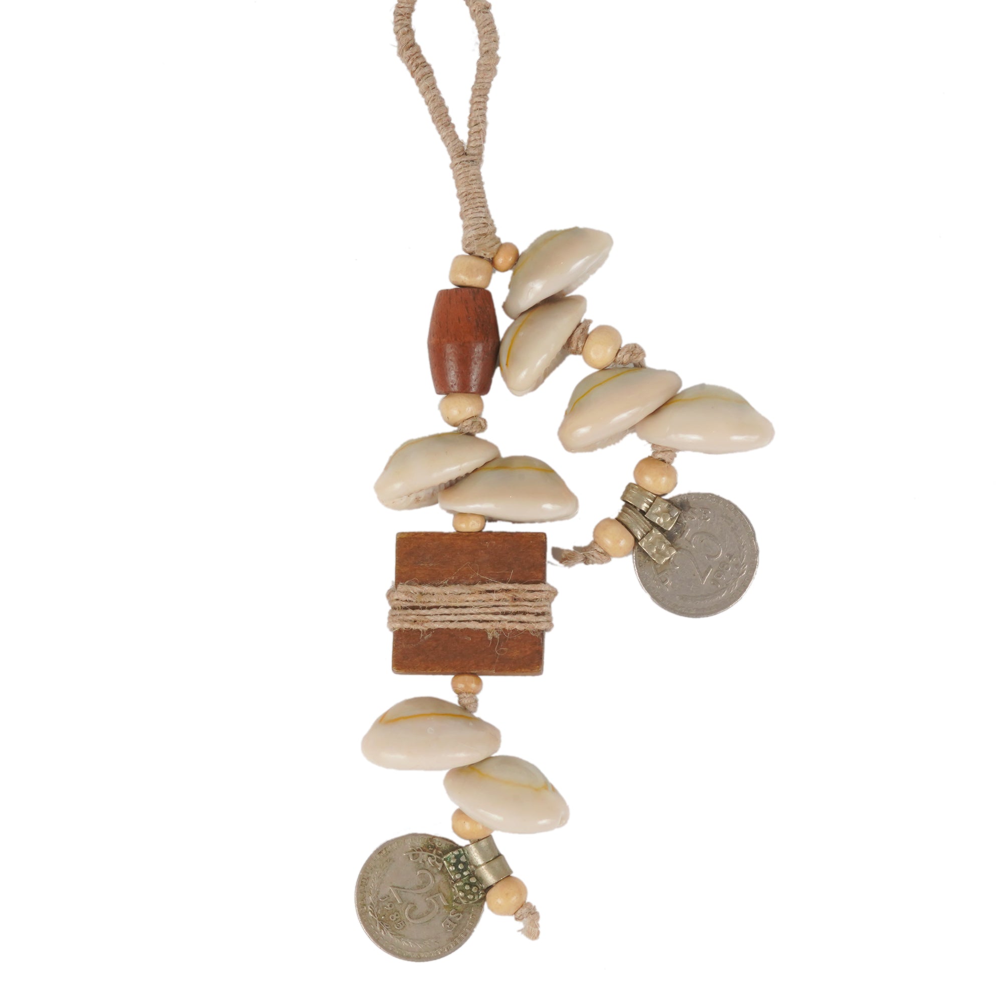 WHE Earthy Wood, Cowry & Old Coin Bag Charm
