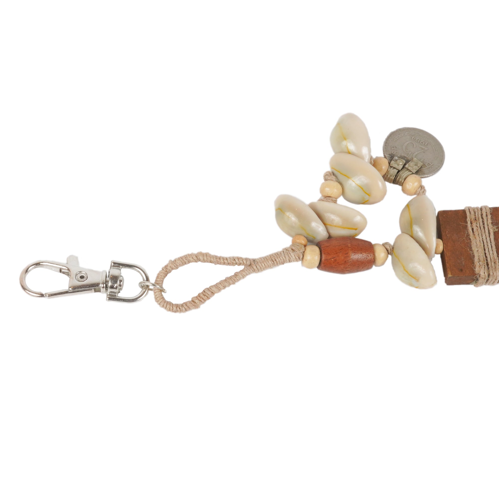 WHE Earthy Wood, Cowry & Old Coin Bag Charm