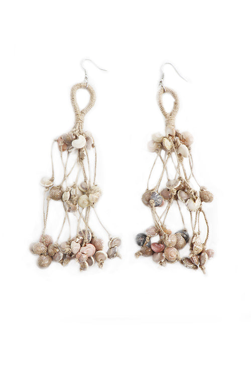 WHE Layered Jute Shell Tassel Earring