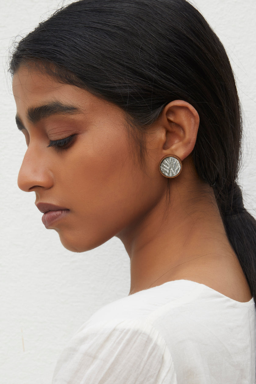 WHE Silver Repurposed Fabric and Wood Stud