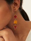 WHE Red and Yellow Festive Repurposed Fabric and Wood Geometrical Earring