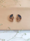 WHE Black Geometrical Upcycled Fabric and Repurposed Wood Earring