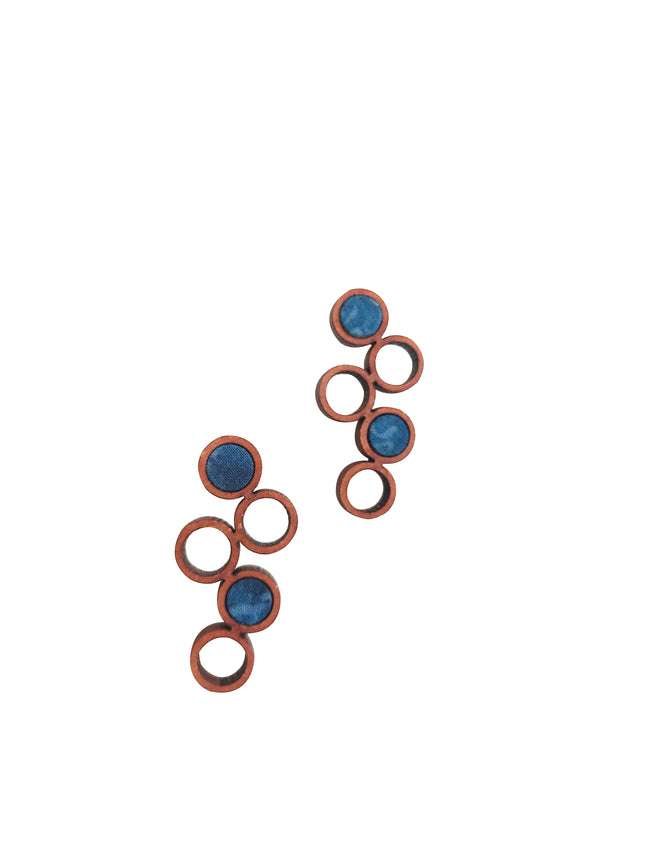 WHE Blue Unity Repurposed Fabric and Wood Earring