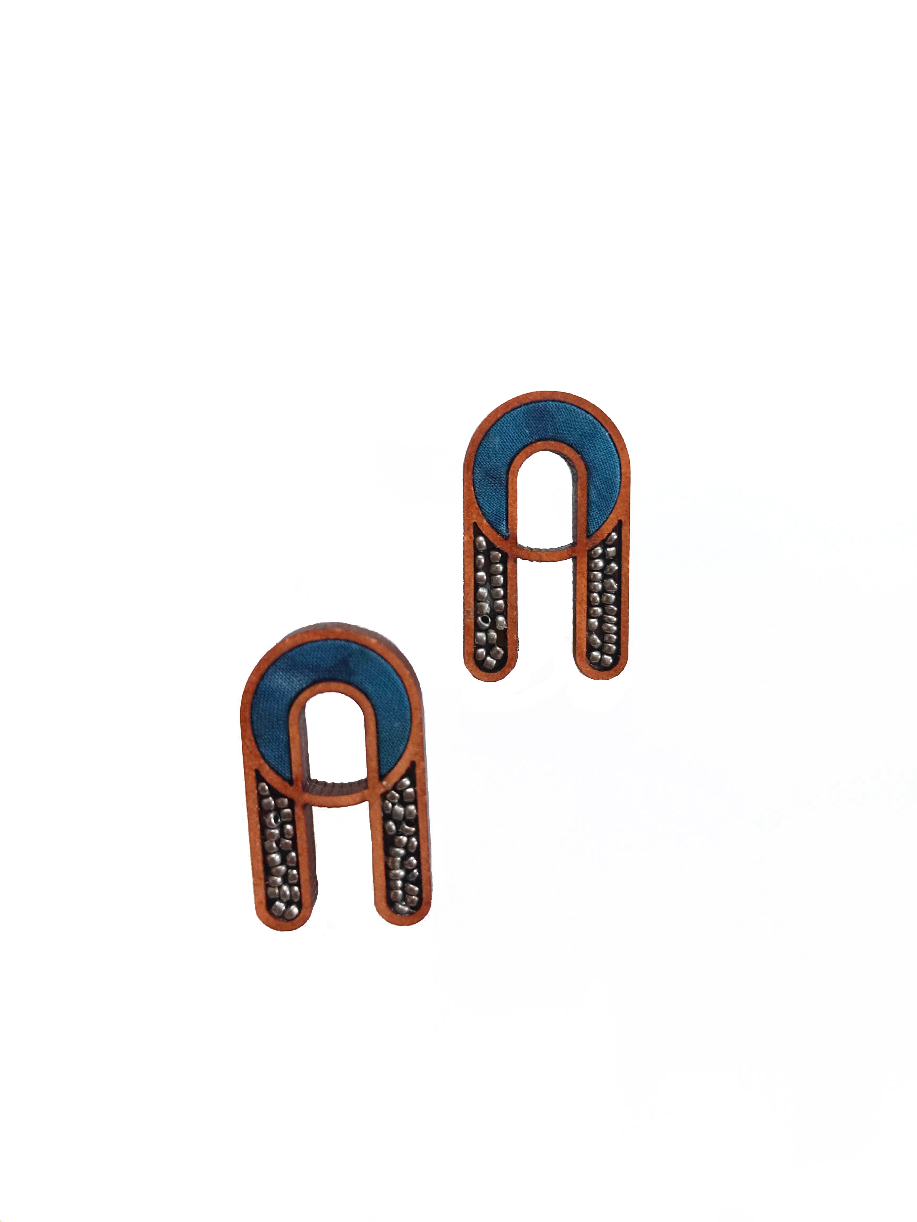 WHE Azure Arch Repurposed Fabric & Wood Earrings