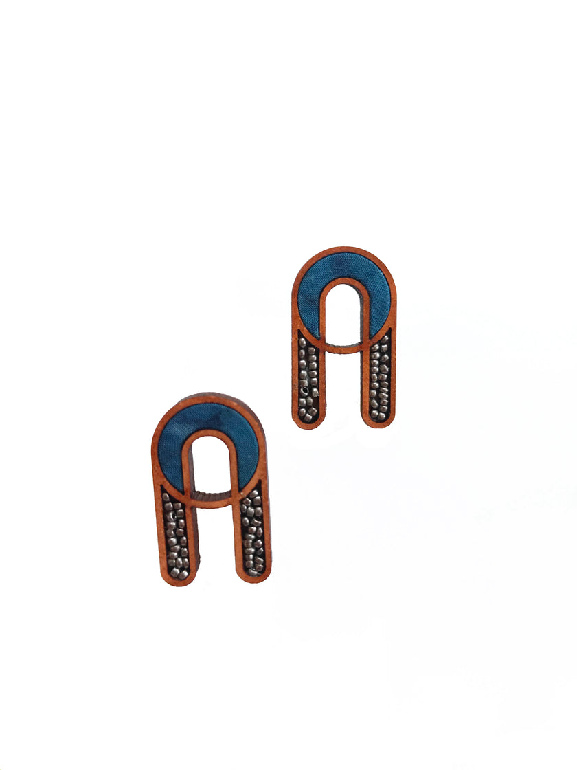 WHE Azure Arch Repurposed Fabric & Wood Earrings