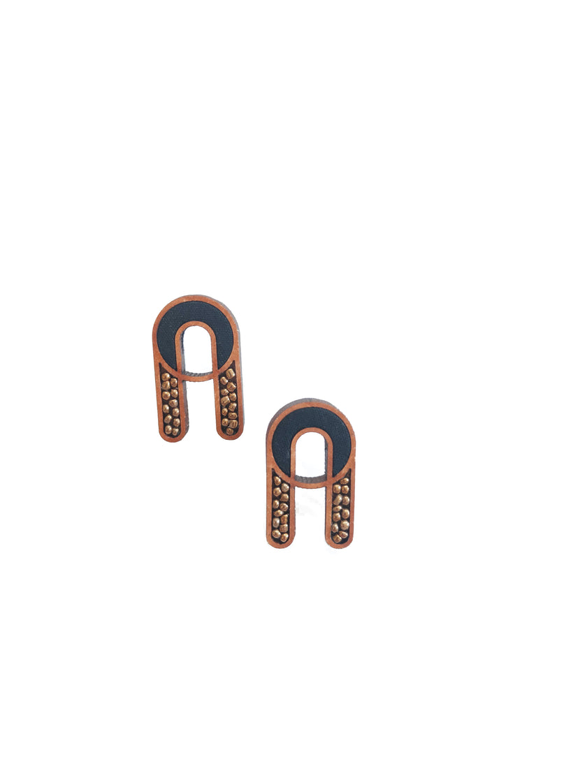 WHE Azure Arch Repurposed Fabric & Wood Earrings