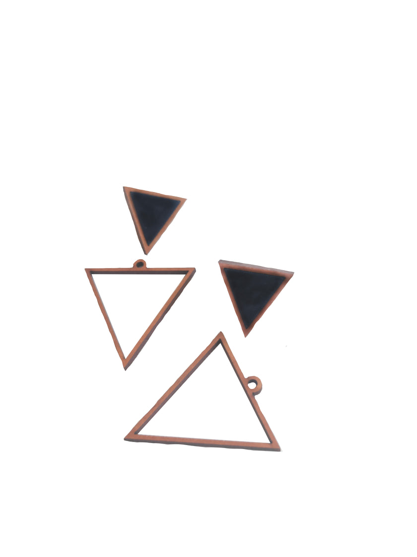WHE Black Two Look in One Repurposed Fabric and Wood Triangle Earring
