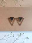 WHE Black Two Look in One Repurposed Fabric and Wood Triangle Earring