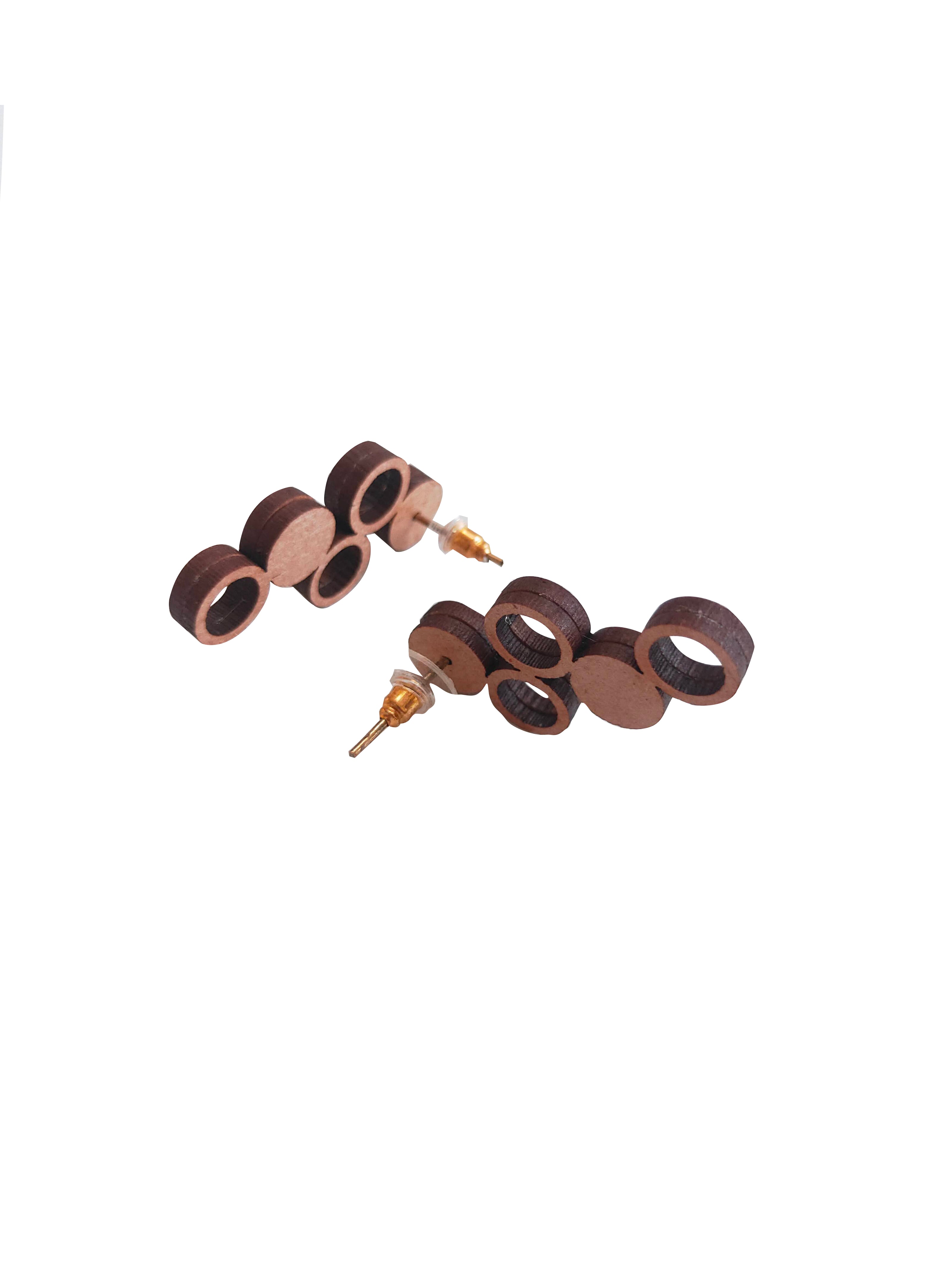 WHE Black and Brown Unity Repurposed Fabric and Wood Earring