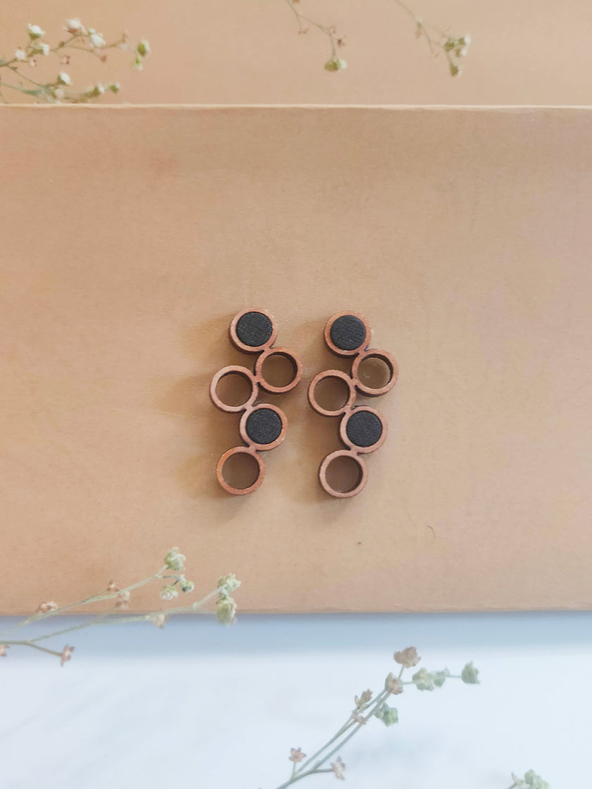 WHE Black and Brown Unity Repurposed Fabric and Wood Earring