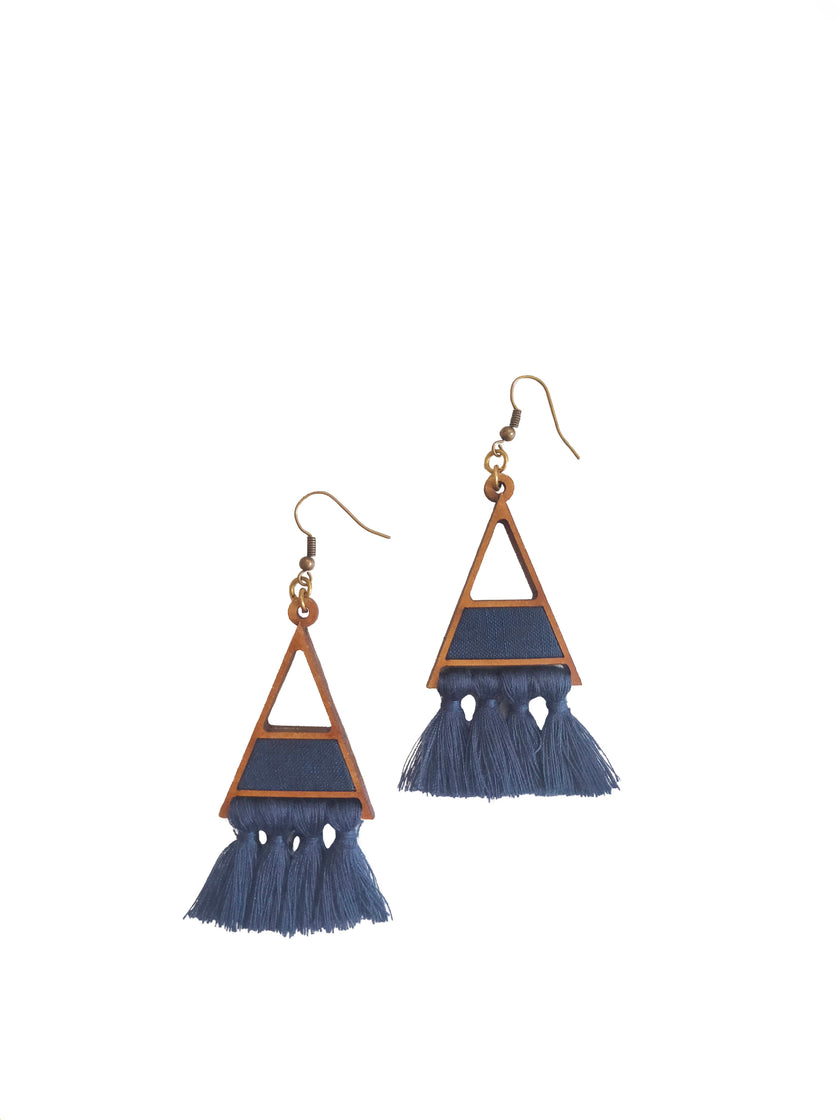 WHE Tassel Triangle Repurposed Wood Earrings