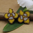 WHE Yellow Bloom Repurposed Fabric and Wood Flower Stud