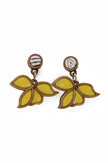 WHE Yellow Bloom Repurposed Fabric and Wood Leaf Earring
