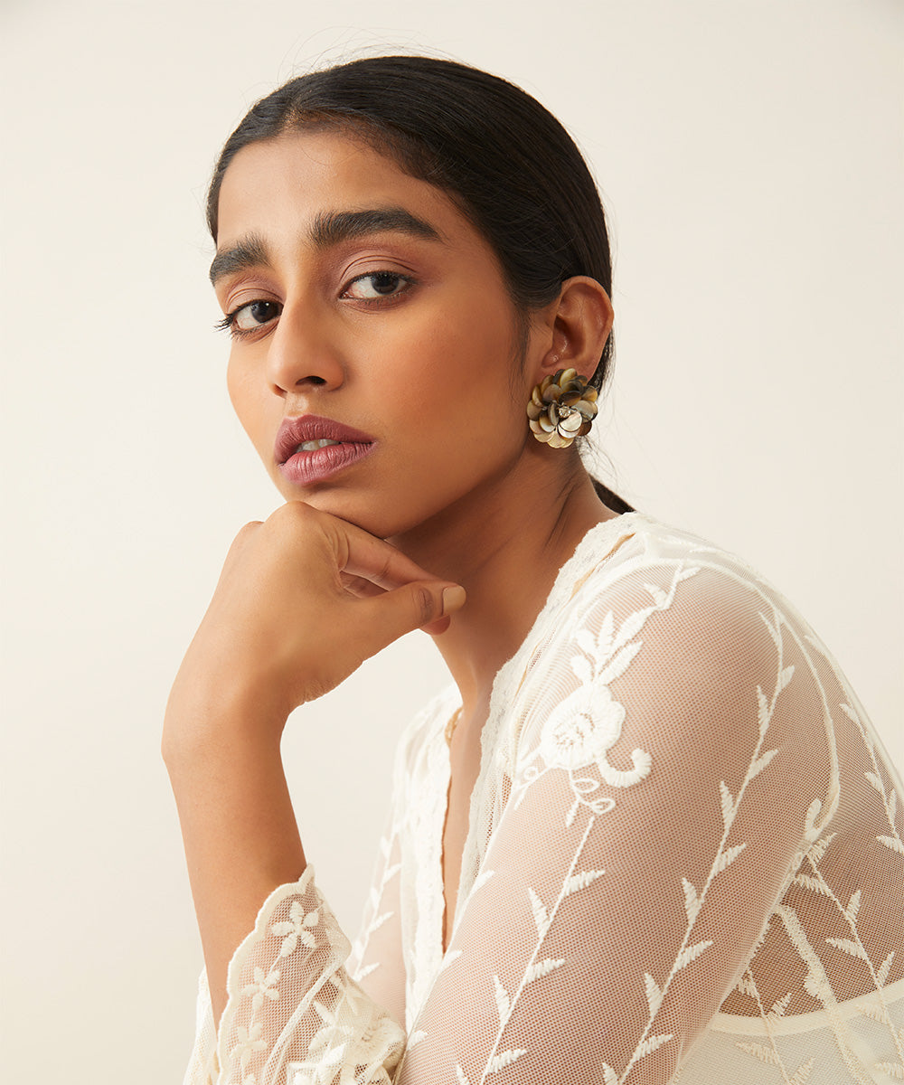 WHE Sea Secrets Gold 'Floral' Mother of Pearl Stud