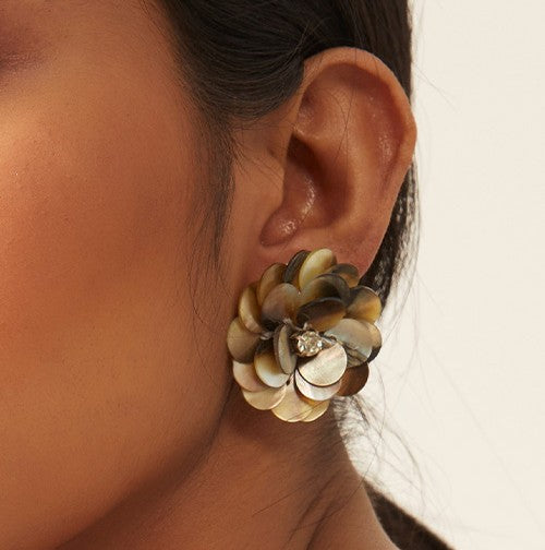 WHE Sea Secrets Gold 'Floral' Mother of Pearl Stud