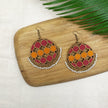 WHE Red Mustard Festive Repurposed Fabric and Wood Statement Danglers
