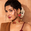 WHE Red and Gold Festive Lotus Upcycled Fabric and Repurposed Wood Statement Earrings